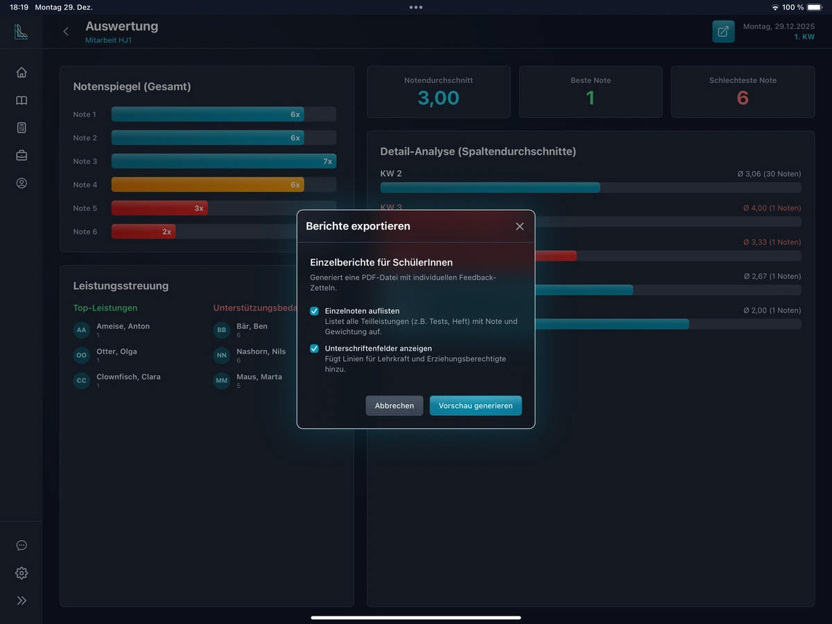 Exportfunktion aller Listen