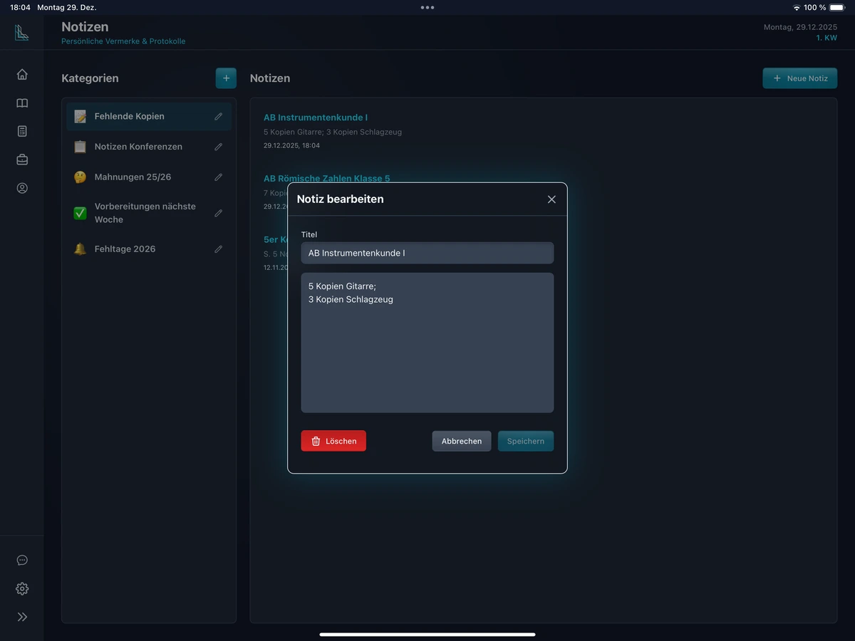 Dienstliches Notizbuch